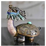 A Fine Chinese Enameled Silver Turtle-Dragon