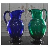A Pair Of "Saratoga" Art Glass Pitchers