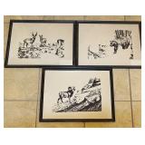 3 Wood Block Wildlife Prints