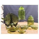 7 Pc Vintage Green Glass