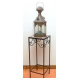 A Metal Tiled Top Stand & Candle Lamp