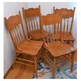 4 Victorian Oak Press Back Chairs