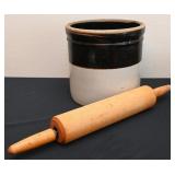 Stoneware Crock & Rolling Pin