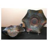 2 Pc Fenton Blue Carnival Glass