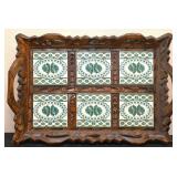 A Carved Wood & Art Tile Tray