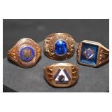 4 10K Gold Class & Fraternal Rings