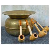 Brass Spittoon & Corn Cob Pipes