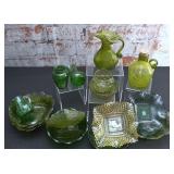 Group Of Vintage Green Glass