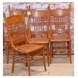 Set Of 4 Oak Press-Back Chairs