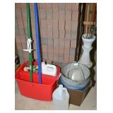 Assorted buckets and mops