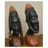 A Pair of African (Ghana) Carved Wood Busts