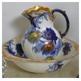 A Doulton Flow Blue Wash Pitcher and Blue