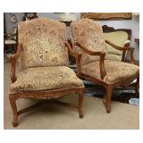 A Pair of Carved Wood Armchairs
