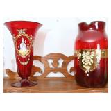 2 PC Bohemian Ruby Glass
