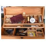 Wood Tackle Box & Contents