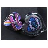 Set of two Handblown Glass Heart Paperweights