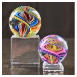 Set of two Art Glass Spheres with Stands