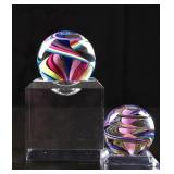 Set of two Art Glass Spheres with Stands