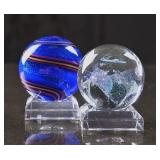 Set of two Art Glass Spheres with Stands