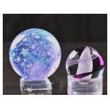 Set of two Art Glass Spheres with Stands