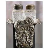 Silver Plated Salt and Pepper tray with Match Safe
