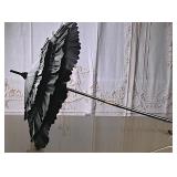 Vintage Folding Black Ruffled Parasol Umbrella