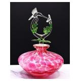 Vintage Art Glass Perfume Bottle with Humming Bird