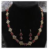 Floral Garnet Necklace and Earring Set