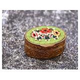 Micro Mosaic Gold Gilt Trinket Box