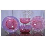 Vintage Pink Ribbed Glass Tableware Set