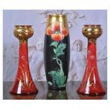 Art Nouveau Glass Vase and Candlesticks