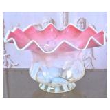 Victorian Pink Opalescent Ruffled Bowl