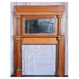 Antique Oak Fireplace Mantle with Mirror