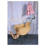Antique Wicker Woven Baby Carriage