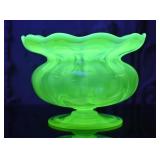 Opalescent Uranium Glass Pedestal Bowl