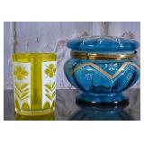 Bohemian Glass Jar & Yellow Overlay Vase