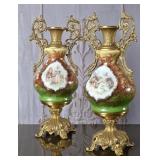 Pair French Gilt Bronze Porcelain Vases