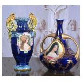 Pair of Cobalt Portrait Vases
