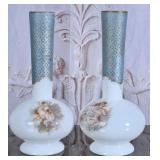 Pair of Opaline Glass Cherub Vases