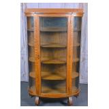 Antique Curved Glass Oak China Cabinet