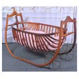 Antique Wooden Hanging Cradle on Wheels