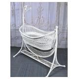 Vintage Wicker Baby Cradle with Stand