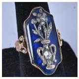 Victorian Enamel and Diamond Floral Ring