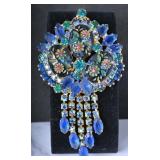 Vintage Floral Blue Rhinestone Brooch