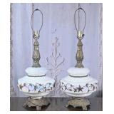Pair Vintage Iridescent Glass Lamps