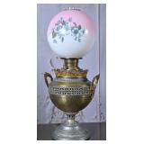 Victorian Floral Parlor Oil Lamp