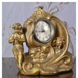 Gilt Metal Cherub and Owl Mantel Clock