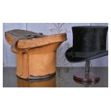 Antique Silk Plush Top Hat and Case