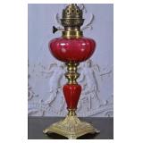 Victorian Red Glass Oil Lamp
