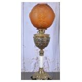Victorian Gilt Metal & Glass Oil Lamp